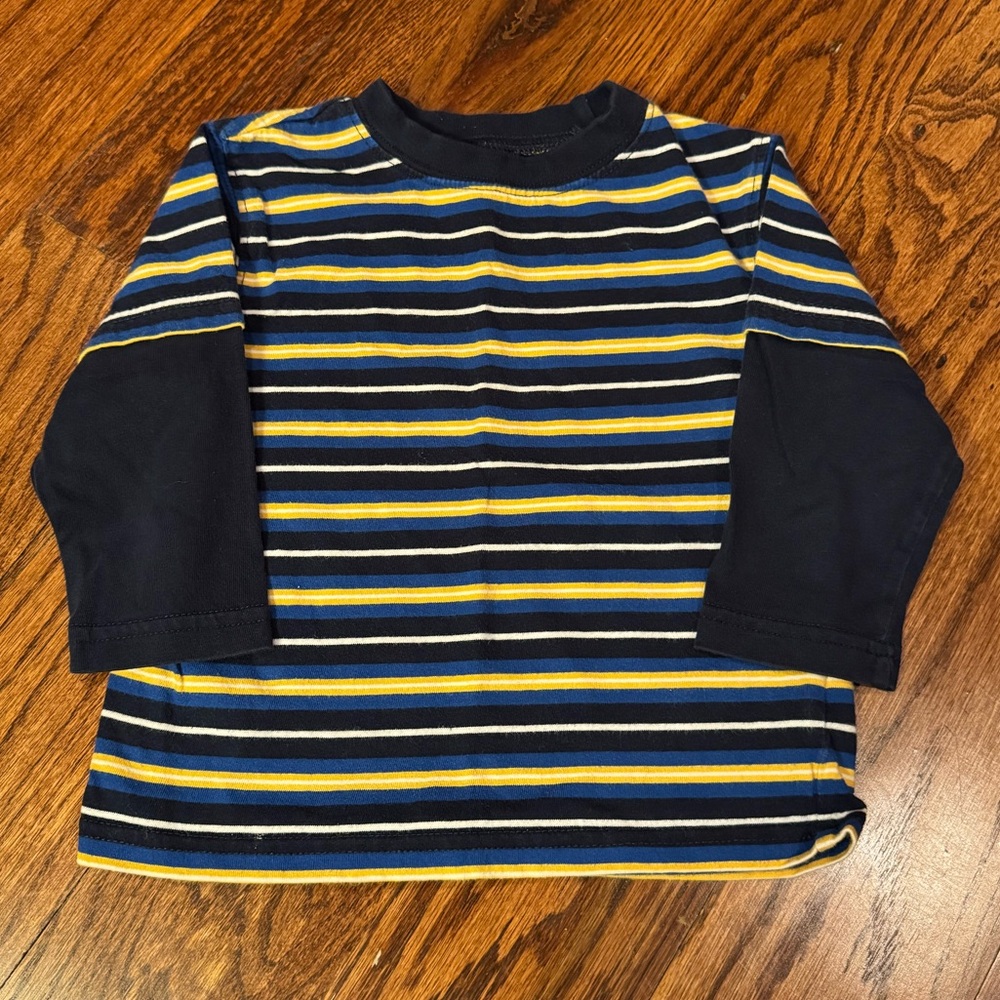 Okie Dokie Navy and Yellow Striped Long Sleeve Tee